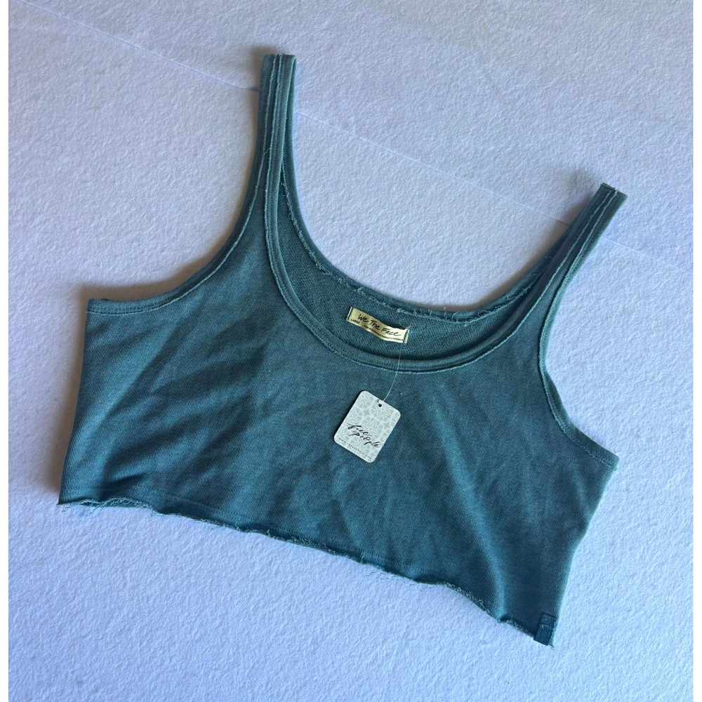 We The Free Women's Blue Knit Cropped Tank Top Scoop Neck Sleeveless Size L NWT